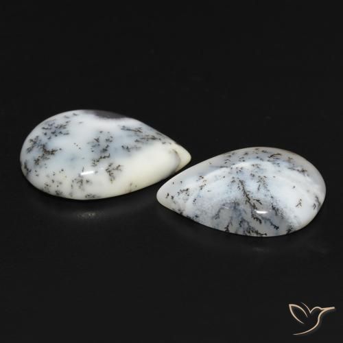 Dendritic Agate Gemstones in 18 x 13 mm (calibrated) Size for Sale, Dendritic Agate Stones in White with Black Color