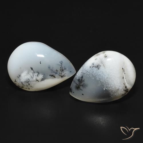 17.86ctw Natural White with Black Dendritic Agate, Pear Shape, Opaque
