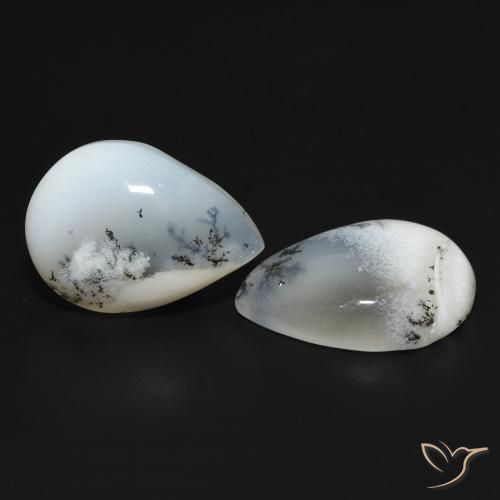 17.86 ctw White Dendritic Agate Stones, Natural Dendritic Agate in Pear Cabochon Shape for Sale