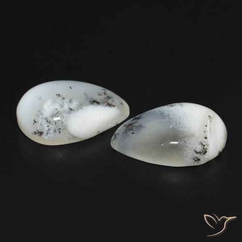 Dendritic Agate Gemstones in 18 x 13 mm (calibrated) Size for Sale, Dendritic Agate Stones in White with Black Color