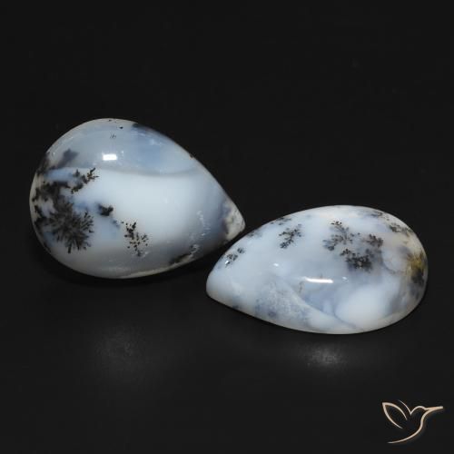 20.01 ctw White Dendritic Agate Stones, Natural Dendritic Agate in Pear Cabochon Shape for Sale