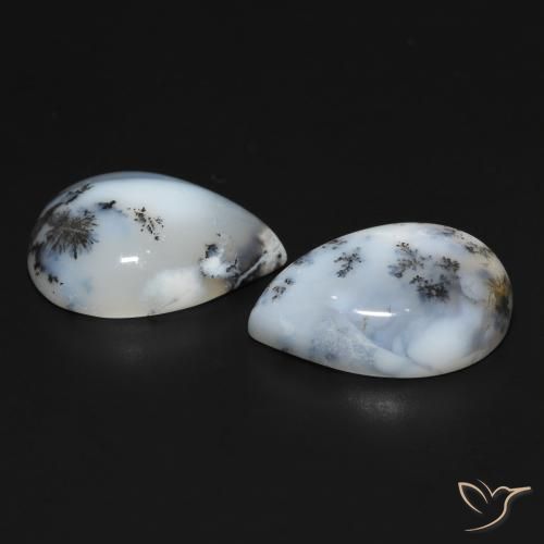 Dendritic Agate Gemstones in 18 x 13 mm (calibrated) Size for Sale, Dendritic Agate Stones in White with Black Color