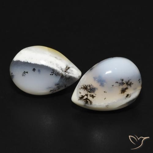7.95ctw Natural White with Black Dendritic Agate, Pear Shape, Opaque