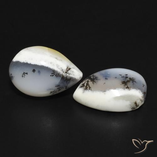 7.95 ctw White Dendritic Agate Stones, Natural Dendritic Agate in Pear Cabochon Shape for Sale