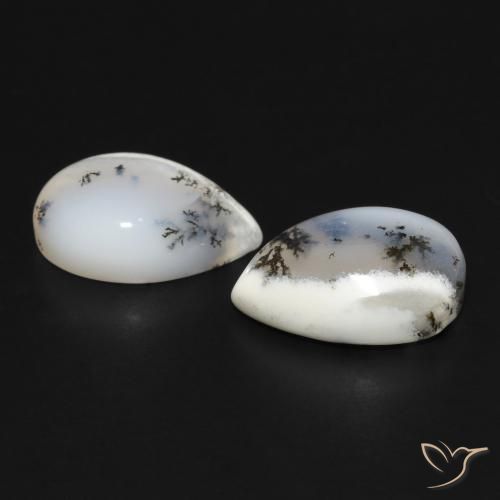 Dendritic Agate Gemstones in 13 x 9 mm (calibrated) Size for Sale, Dendritic Agate Stones in White with Black Color