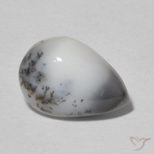 4.87 ct White Dendritic Agate Stone, Natural Dendritic Agate in Pear Cabochon Shape for Sale