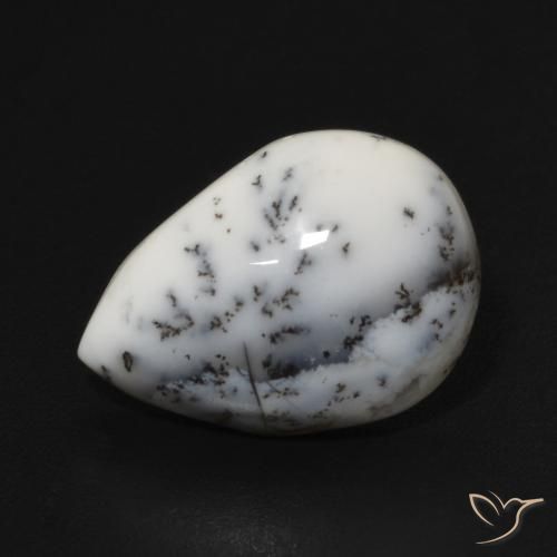 4.74ct Natural White with Black Dendritic Agate, Pear Shape, Opaque