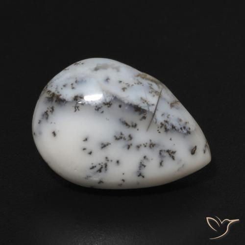 4.74 ct White Dendritic Agate Stone, Natural Dendritic Agate in Pear Cabochon Shape for Sale