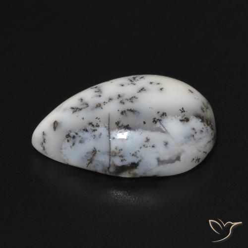 Dendritic Agate Gemstone in 14.5 x 10.5 mm Size for Sale, Dendritic Agate Stone in White with Black Color