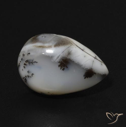 3.72 ct White Dendritic Agate Stone, Natural Dendritic Agate in Pear Cabochon Shape for Sale