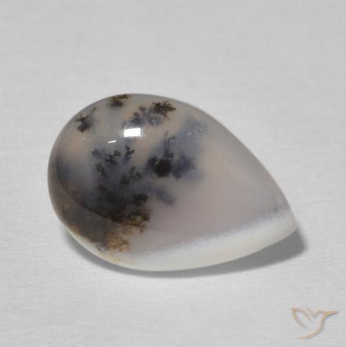 3.65 ct White Dendritic Agate Stone, Natural Dendritic Agate in Pear Cabochon Shape for Sale