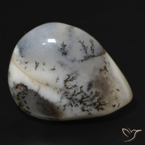 11.49 ct White Dendritic Agate Stone, Natural Dendritic Agate in Pear Cabochon Shape for Sale