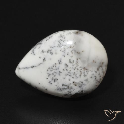 3.81ct Natural White with Black Dendritic Agate, Pear Shape, Opaque