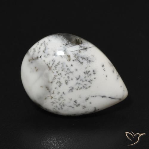 3.81 ct White Dendritic Agate Stone, Natural Dendritic Agate in Pear Cabochon Shape for Sale