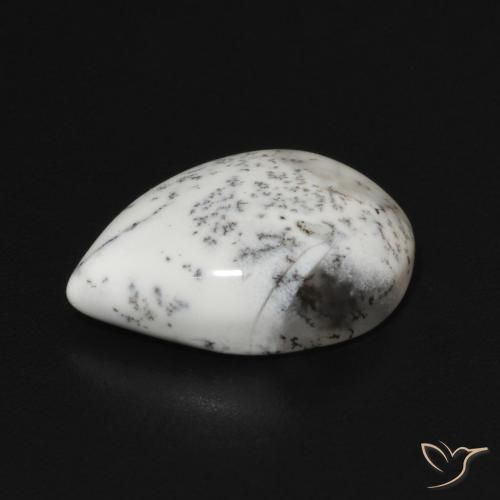 Dendritic Agate Gemstone in 14.1 x 10.3 mm Size for Sale, Dendritic Agate Stone in White with Black Color