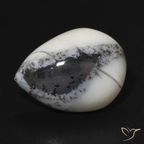 6.45ct Natural White with Black Dendritic Agate, Pear Shape, Opaque