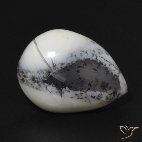 6.45 ct White Dendritic Agate Stone, Natural Dendritic Agate in Pear Cabochon Shape for Sale
