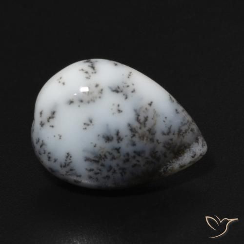 4.35ct Natural White with Black Dendritic Agate, Pear Shape, Opaque