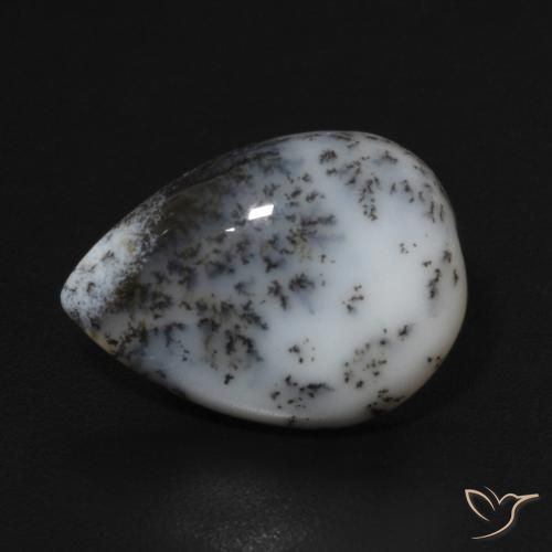 4.35 ct White Dendritic Agate Stone, Natural Dendritic Agate in Pear Cabochon Shape for Sale