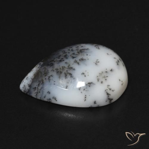 Dendritic Agate Gemstone in 14.2 x 10.4 mm Size for Sale, Dendritic Agate Stone in White with Black Color