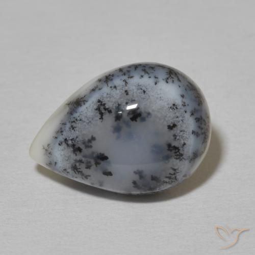 4.51ct Natural White with Black Dendritic Agate, Pear Shape, Opaque