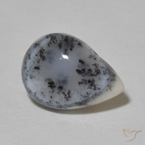 4.51 ct White Dendritic Agate Stone, Natural Dendritic Agate in Pear Cabochon Shape for Sale