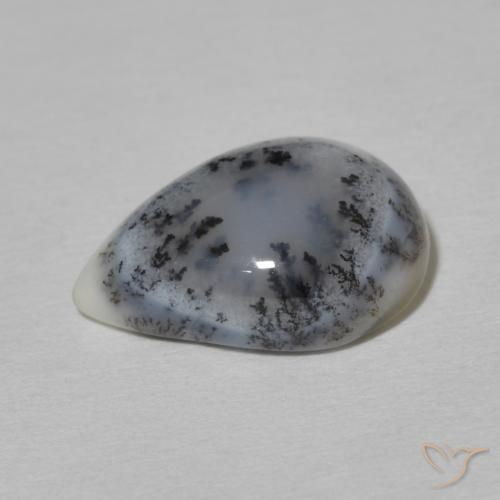 Dendritic Agate Gemstone in 14 x 10 mm (calibrated) Size for Sale, Dendritic Agate Stone in White with Black Color