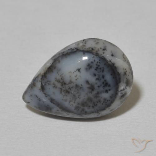 2.90ct Natural White with Black Dendritic Agate, Pear Shape, Opaque