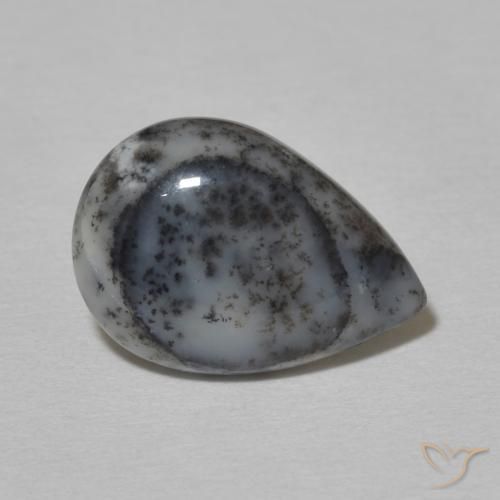 2.90 ct White Dendritic Agate Stone, Natural Dendritic Agate in Pear Cabochon Shape for Sale