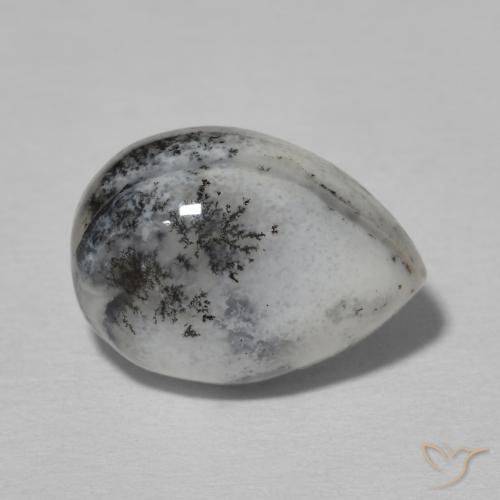 4.99ct Natural White with Black Dendritic Agate, Pear Shape, Opaque