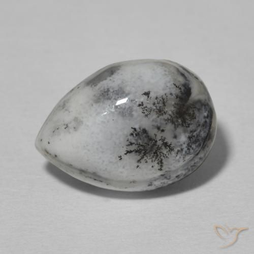 4.99 ct White Dendritic Agate Stone, Natural Dendritic Agate in Pear Cabochon Shape for Sale