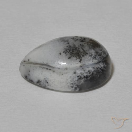 Dendritic Agate Gemstone in 14 x 10 mm (calibrated) Size for Sale, Dendritic Agate Stone in White with Black Color