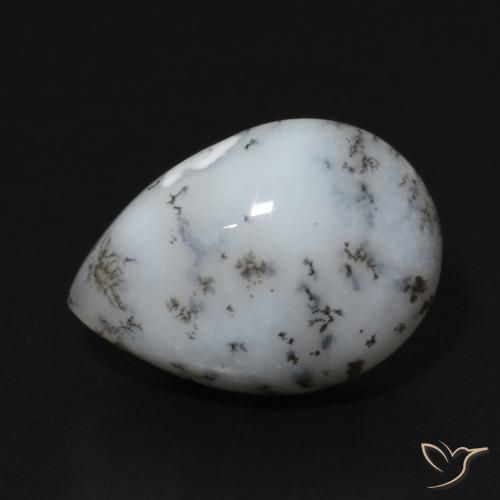 5.47ct Natural White with Black Dendritic Agate, Pear Shape, Opaque