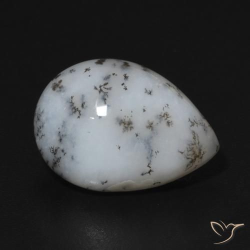 5.47 ct White Dendritic Agate Stone, Natural Dendritic Agate in Pear Cabochon Shape for Sale