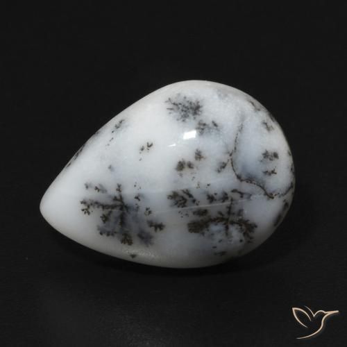 4.97ct Natural White with Black Dendritic Agate, Pear Shape, Opaque