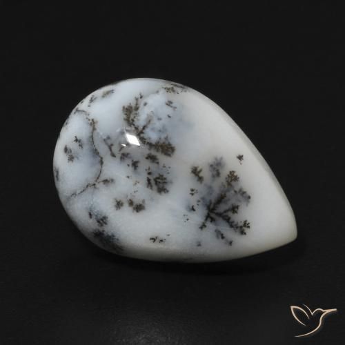 4.97 ct White Dendritic Agate Stone, Natural Dendritic Agate in Pear Cabochon Shape for Sale
