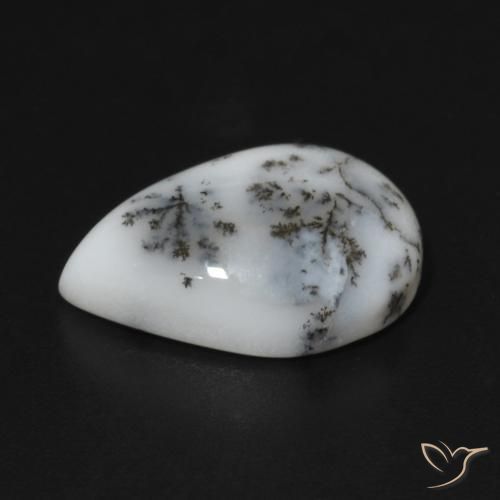 Dendritic Agate Gemstone in 14 x 10 mm (calibrated) Size for Sale, Dendritic Agate Stone in White with Black Color