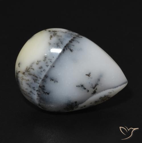 7.64ct Natural White with Black Dendritic Agate, Pear Shape, Opaque