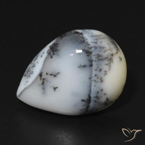 7.64 ct White Dendritic Agate Stone, Natural Dendritic Agate in Pear Cabochon Shape for Sale