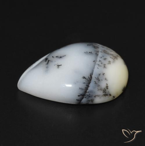 Dendritic Agate Gemstone in 18 x 13 mm (calibrated) Size for Sale, Dendritic Agate Stone in White with Black Color