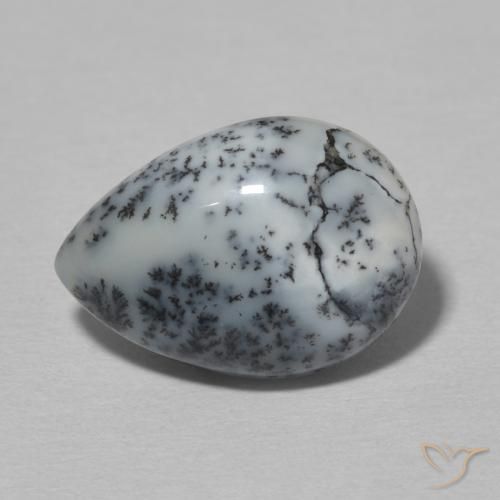 3.82ct Natural White with Black Dendritic Agate, Pear Shape, Opaque
