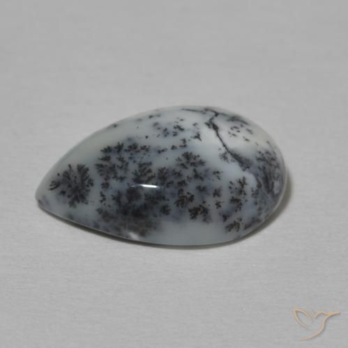 Dendritic Agate Gemstone in 14 x 10 mm (calibrated) Size for Sale, Dendritic Agate Stone in White with Black Color