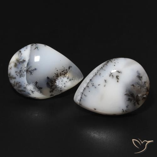 15.33ctw Natural White with Black Dendritic Agate, Pear Shape, Opaque