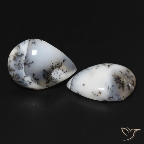15.33 ctw White Dendritic Agate Stones, Natural Dendritic Agate in Pear Cabochon Shape for Sale