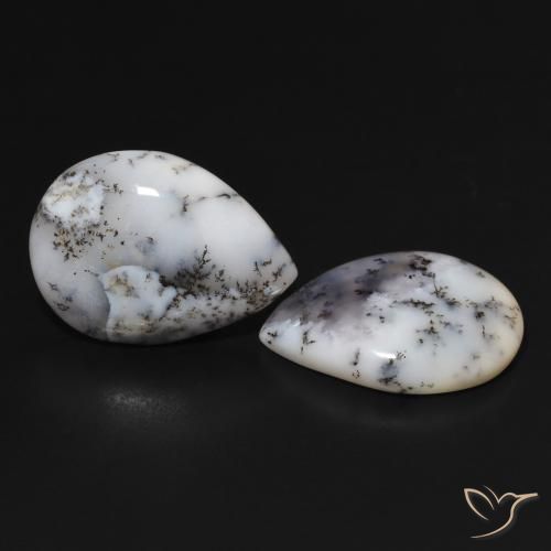 13.84 ctw White Dendritic Agate Stones, Natural Dendritic Agate in Pear Cabochon Shape for Sale