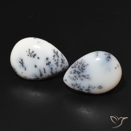 6.44ctw Natural White with Black Dendritic Agate, Pear Shape, Opaque