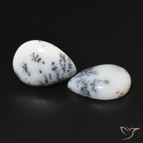 6.44 ctw White Dendritic Agate Stones, Natural Dendritic Agate in Pear Cabochon Shape for Sale