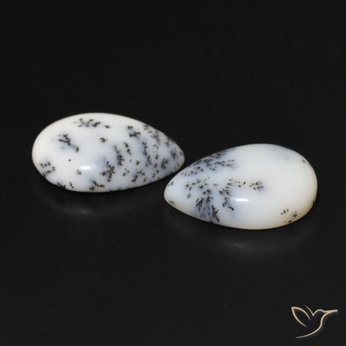 Dendritic Agate Gemstones in 14 x 10 mm (calibrated) Size for Sale, Dendritic Agate Stones in White with Black Color