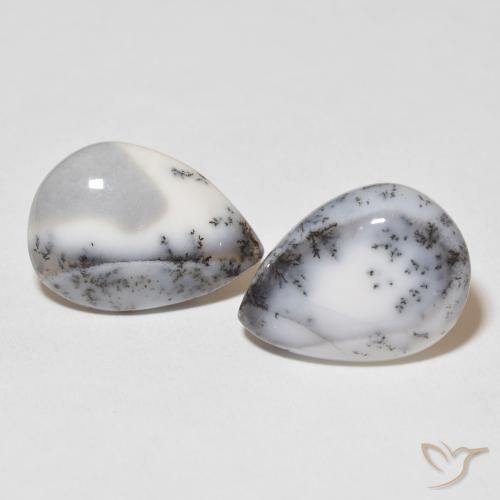 16.40ctw Natural White with Black Dendritic Agate, Pear Shape, Opaque