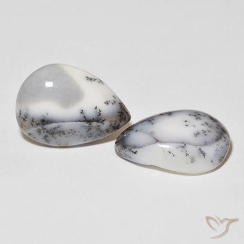 16.40 ctw White Dendritic Agate Stones, Natural Dendritic Agate in Pear Cabochon Shape for Sale